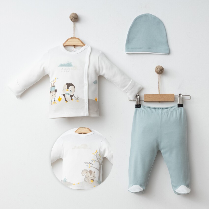 Wholesale Baby Boys 3-Pieces Newborn Set 0-3M Gümüş Baby 2043-0041 - 1