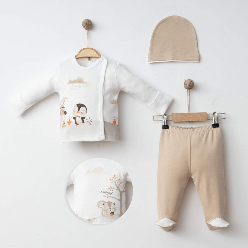 Wholesale Baby Boys 3-Pieces Newborn Set 0-3M Gümüş Baby 2043-0041 - 2