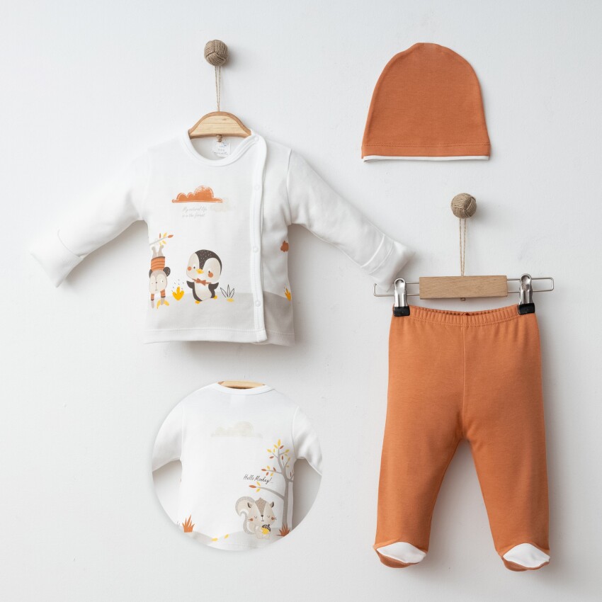 Wholesale Baby Boys 3-Pieces Newborn Set 0-3M Gümüş Baby 2043-0041 - 3