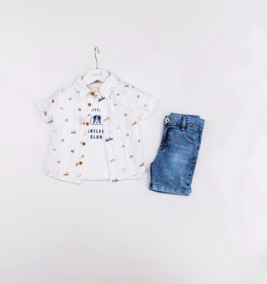 Wholesale Baby Boys 3-Pieces Shirt, T-shirt and Denim Short Set 9-24M Sani 1068-9934 Белый 