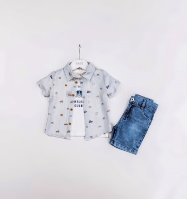 Wholesale Baby Boys 3-Pieces Shirt, T-shirt and Denim Short Set 9-24M Sani 1068-9934 - Sani