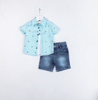 Wholesale Baby Boys 3-Pieces Shirt, T-shirt and Denim Short Set 9-24M Sani 1068-9937 Зелёный 