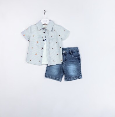 Wholesale Baby Boys 3-Pieces Shirt, T-shirt and Denim Short Set 9-24M Sani 1068-9937 - 2