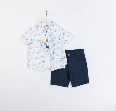 Wholesale Baby Boys 3-Pieces Shirt, T-shirt and Short Set 9-24M Sani 1068-9929 White