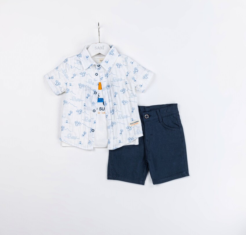 Wholesale Baby Boys 3-Pieces Shirt, T-shirt and Short Set 9-24M Sani 1068-9929 - 1