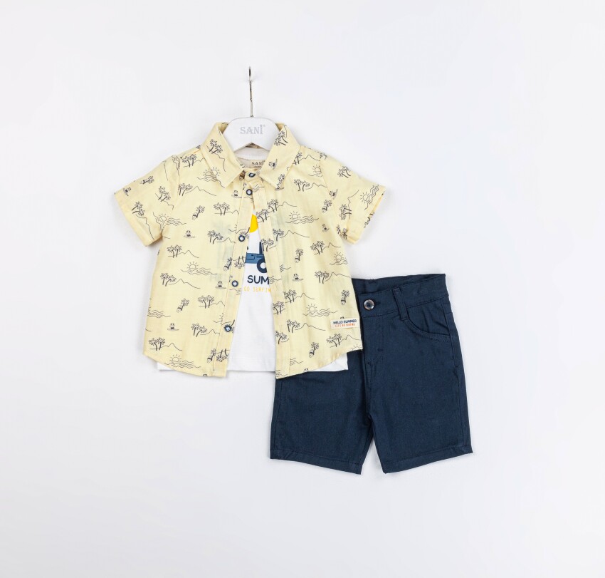 Wholesale Baby Boys 3-Pieces Shirt, T-shirt and Short Set 9-24M Sani 1068-9929 - 2