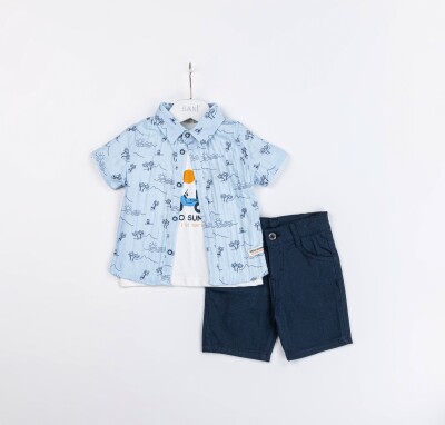 Wholesale Baby Boys 3-Pieces Shirt, T-shirt and Short Set 9-24M Sani 1068-9929 - Sani