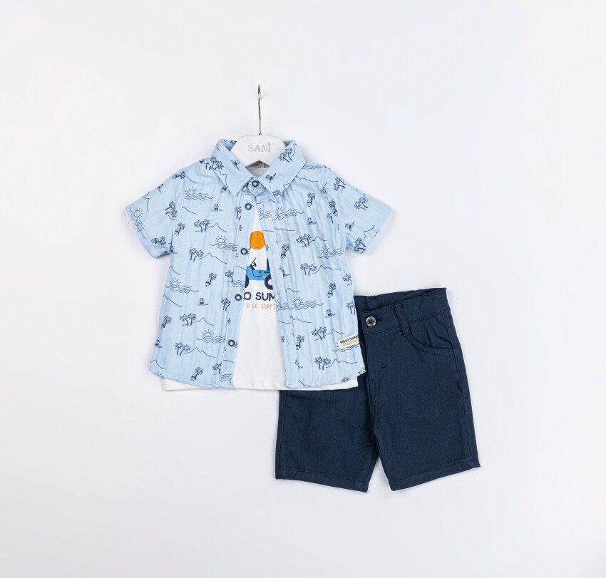 Wholesale Baby Boys 3-Pieces Shirt, T-shirt and Short Set 9-24M Sani 1068-9929 - 4