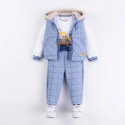 Wholesale Baby Boys 3-Pieces Vest, Badi and Pants Set 9-24IM Bombili 1004-6528 Blue