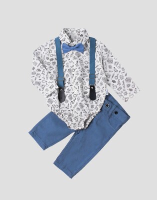 Wholesale Baby Boys 4-Piece Shirt Sets with Pants Bowtie and Suspender 6-24M Kidexs 1026-35059 - 3