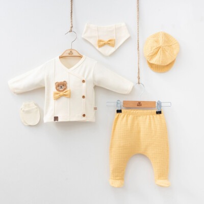 Wholesale Baby Boys 5-Piece Newborn Set with Body Pants Hat Bib and Glove 0-3M Minizeyn 2014-7053 - 2