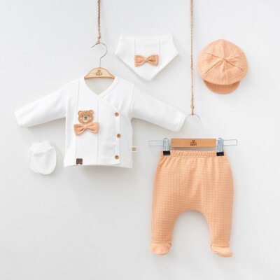 Wholesale Baby Boys 5-Piece Newborn Set with Body Pants Hat Bib and Glove 0-3M Minizeyn 2014-7053 - 3