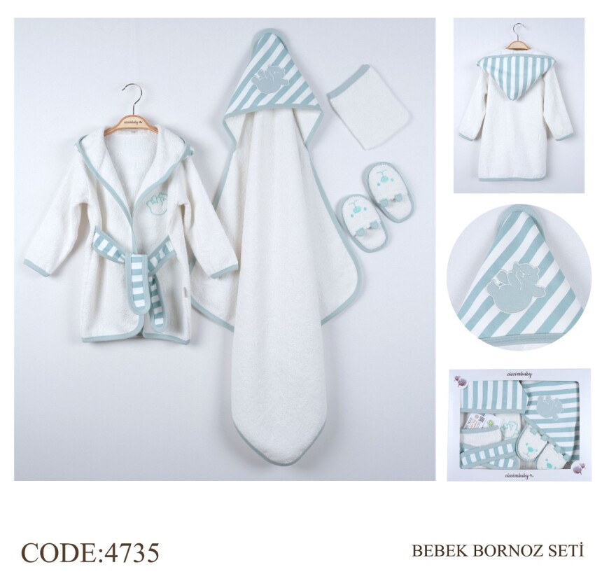 Wholesale Baby Boys Bathrobe Set 12-18M Ciccimbaby 1043-4735 - 2