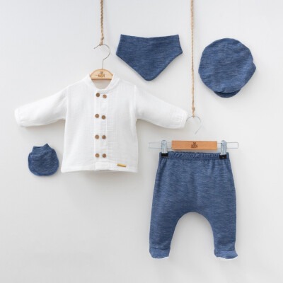 Wholesale Baby Boys Newborn 5-Piece Body Pants Bib Glove Hat Set 0-3M Minizeyn 2014-7047 - 2