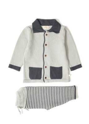 Wholesale Baby Boys Organic Cardigan Cotton Outfit 3-12M Uludağ Triko 1061-21032 - 1