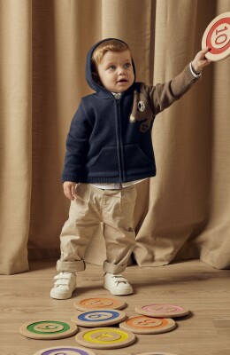 Wholesale Baby Boys Organic Cotton Hooded Cardigan 6-36M Uludağ Triko 1061-21152 Navy 