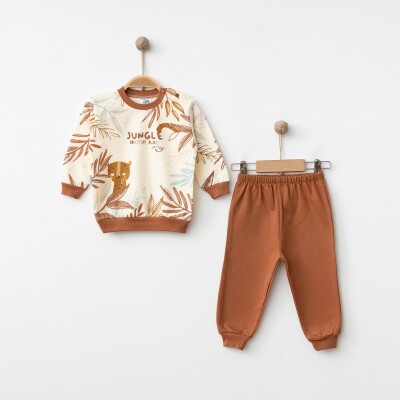 Wholesale Baby Boys Patterned Tracksuit Set 9-18M Hoppidik 2017-2361 Brown