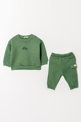 Wholesale Baby Boys Printed Basic Tracksuit Set 6-18M Tuffy 1099-0823 Green