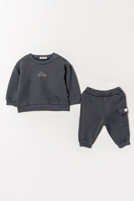 Wholesale Baby Boys Printed Basic Tracksuit Set 6-18M Tuffy 1099-0823 Anthracite Color