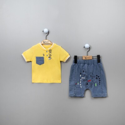 Wholesale Baby Boys Printed T-shirt and Shorts Kumru Bebe 1075-3809 Жёлтый 