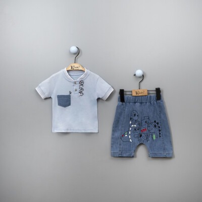Wholesale Baby Boys Printed T-shirt and Shorts Kumru Bebe 1075-3809 Синий