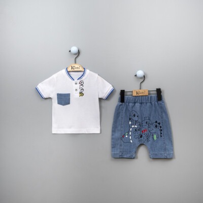 Wholesale Baby Boys Printed T-shirt and Shorts Kumru Bebe 1075-3809 White