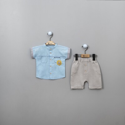 Wholesale Baby Boys Shirt Set with Shorts 6-18M Kumru Bebe 1075-3848 Бирюзовый