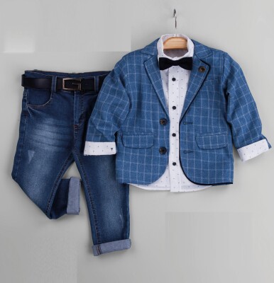 Wholesale Baby Boys Suit Set with Denim Pants, Jacket, Shirt and Bowtie 6-24M Gold Class 1010-1245 - Gold Class (1)