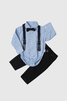 Wholesale Baby Boys Suit Set with Shirt Pants and Suspender 6-24M Kidexs 1026-35038 Blue