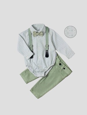 Wholesale Baby Boys Suit Set with Shirt Pants Bowtie and Suspender 6-24M Kidexs 1026-35036 Green