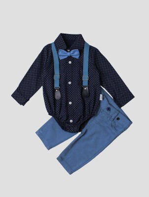 Wholesale Baby Boys Suit Set with Shirt Pants Bowtie and Suspender 6-24M Kidexs 1026-35042 Navy 