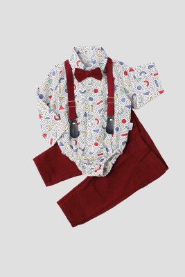 Wholesale Baby Boys Suit Set with Shirt Pants Bowtie and Suspender 6-24M Kidexs 1026-35044 - 2