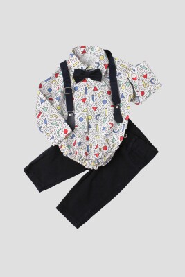 Wholesale Baby Boys Suit Set with Shirt Pants Bowtie and Suspender 6-24M Kidexs 1026-35044 Navy 