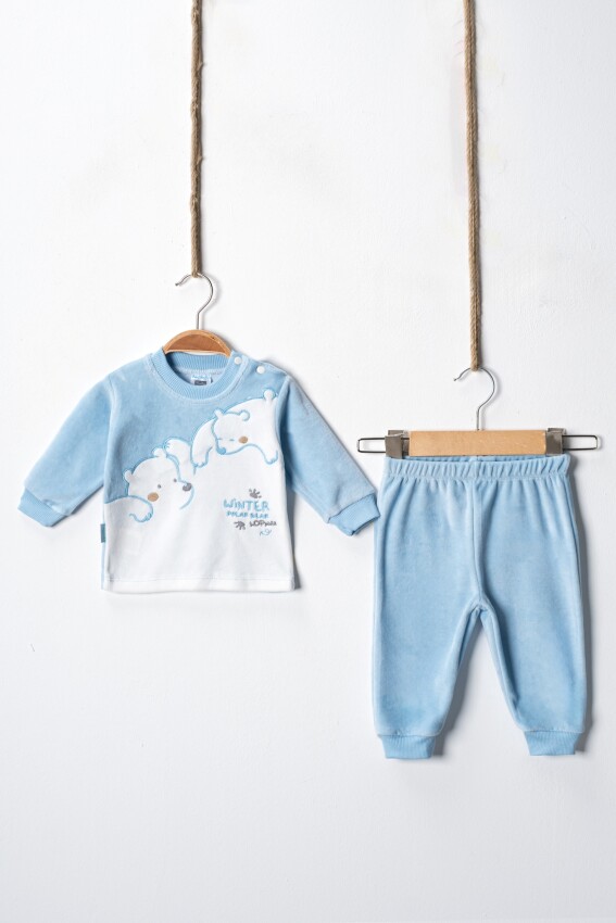 Wholesale Baby Boys Velvet Tracksuit Set 3-9M Hoppidik 2017-2388 - 1