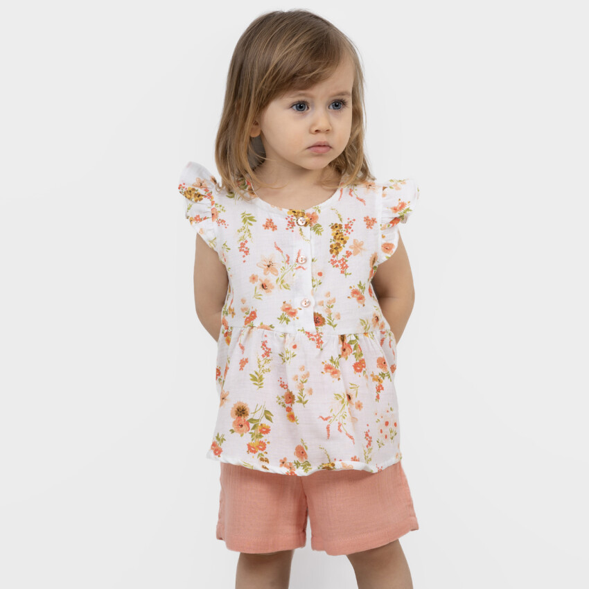 Wholesale Baby Girl 2 Pcs Floral Pattern Blouse and Muslin Shorts 6-24M Timo 1018-TK5DT012243851 - 3