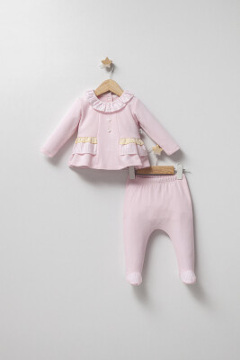 Wholesale Baby Girl 2-Piece Bodysuit and Pants Set 0-3M Tongs 1028-5063 Pink