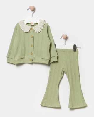 Wholesale Baby Girl 2-Piece Cardigan and Pants Set 9-24M Bupper Kids 1053-24157 Green almond2