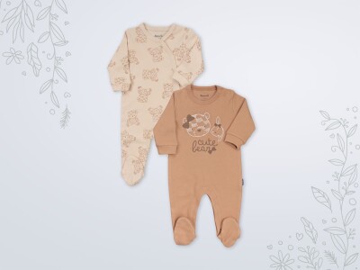 Wholesale Baby Girl 2pcs Jumpsuit Set 1-6M Miniworld 1003-18516 Miniworld 1003-18516 Light Brown 