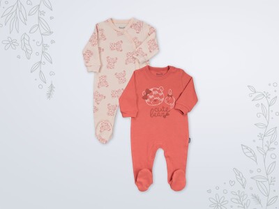 Wholesale Baby Girl 2pcs Jumpsuit Set 1-6M Miniworld 1003-18516 Miniworld 1003-18516 Coral Dark