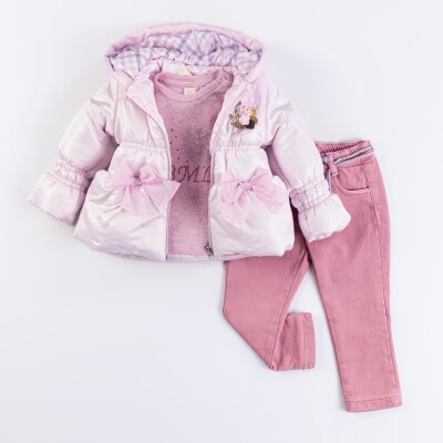 Wholesale Baby Girl 3-Piece Coat, Sweatshirt and Pants Set 9-24M Bombili 1004-6178 Pink