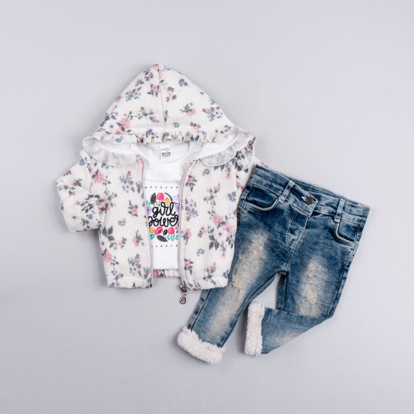 Wholesale Baby Girl 3-Piece Jacket Body and Pants Set 6-24M Bubbly 2035-1023 - 2