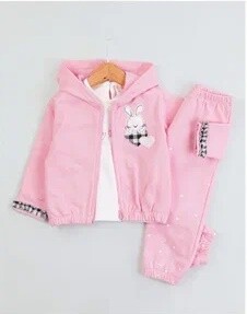 Wholesale Baby Girl 3-Piece Printed Cardigan Sweater and Sweatpants Set 9-24M BabyRose 1002-7783 Light Pink