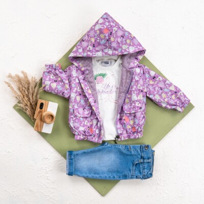 Wholesale Baby Girl 3 Pieces Coat Body Trousers Set Suit 6-24M Bubbly 2035-1554 Purple