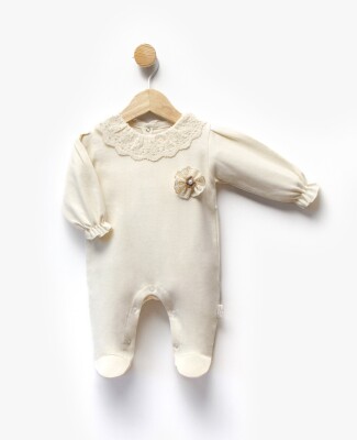 Wholesale Baby Girl Collar Detailed Jumpsuit 0-6M Bebbemini 2065-BM-2337 Cream