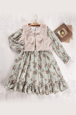 Wholesale Girls 2-Piece Dress and Vest Set 6-9Y Elayza 2023-2287 Зелёный 
