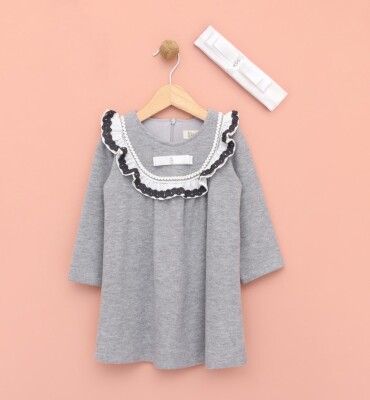 Wholesale Baby Girl Dress with Headband Lilax 1049-6555 Gray