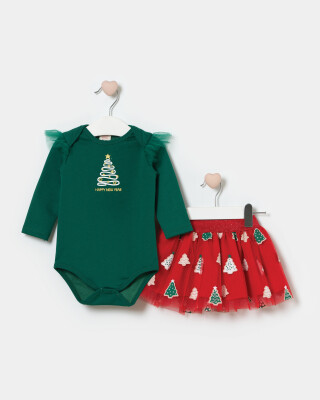 Wholesale Baby Girl New Year's Day 2-Piece Bodysuit and Skirt Set 6-18M Bupper Kids 1053-24917 Green