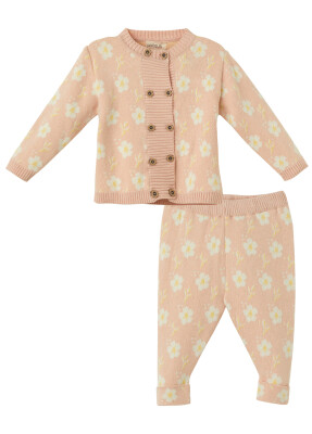 Wholesale Baby Girl Organic Cotton 2-Piece Set 3-18M Uludağ Triko 1061-21148 Pink