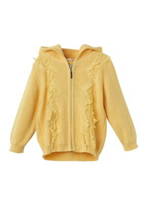 Wholesale Baby Girl Organic Cotton Hooded Tassel Cardigan Uludağ Triko 1061-21162 Yellow