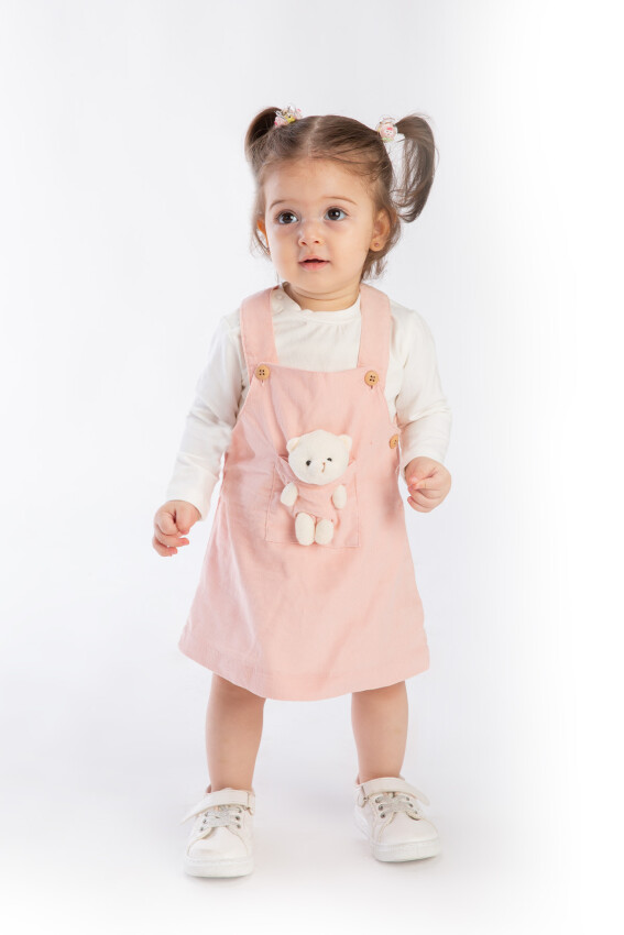 Wholesale Baby Girl Teddy Bear Detailed Bady Gilet Dress Tuffy 1099-408 - 1